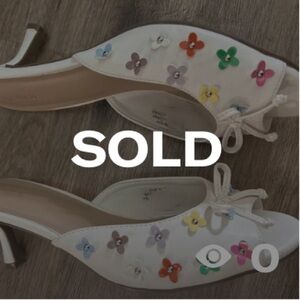 Blue and White Mules with Kitten Heel